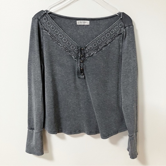 Lucky Brand | Gray Boho Henley Top XL - Picture 1 of 6